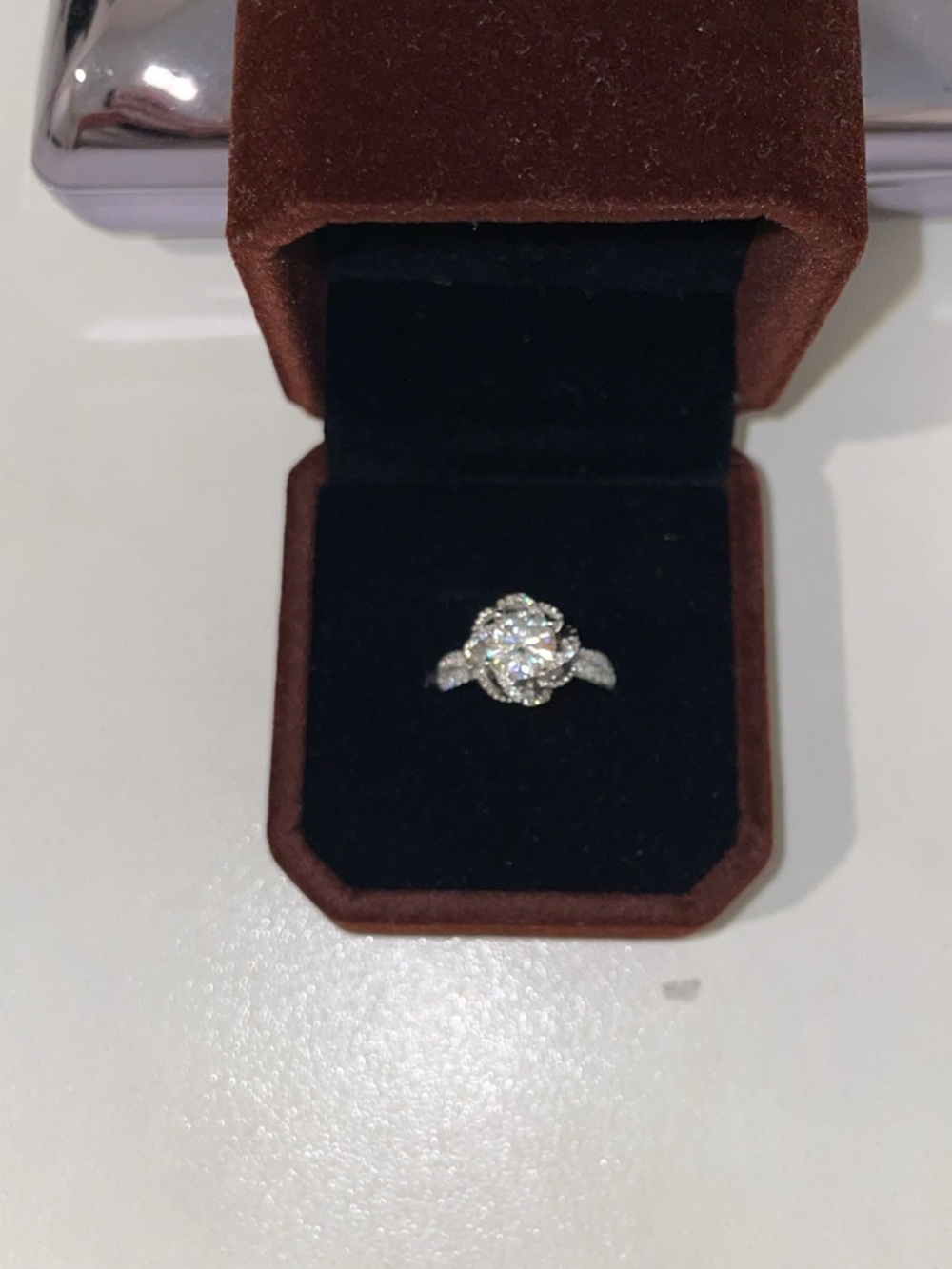 Tested Classic White gold plated moissanite diamond Halo Engagement Ring